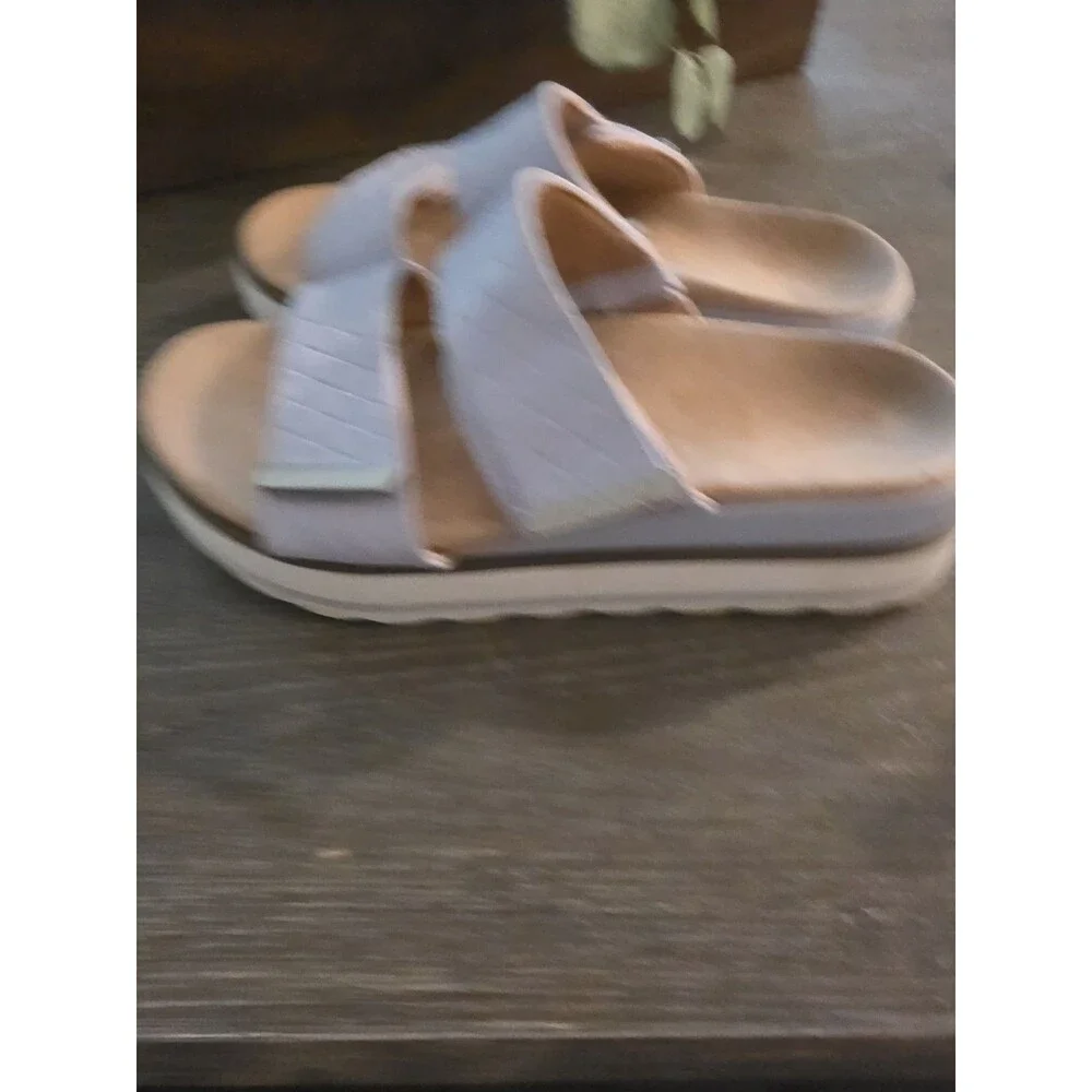 Vionic Brandie Womens Blue Haze Double Strap Flatform Slide Sandals Sz 7 EUC 38